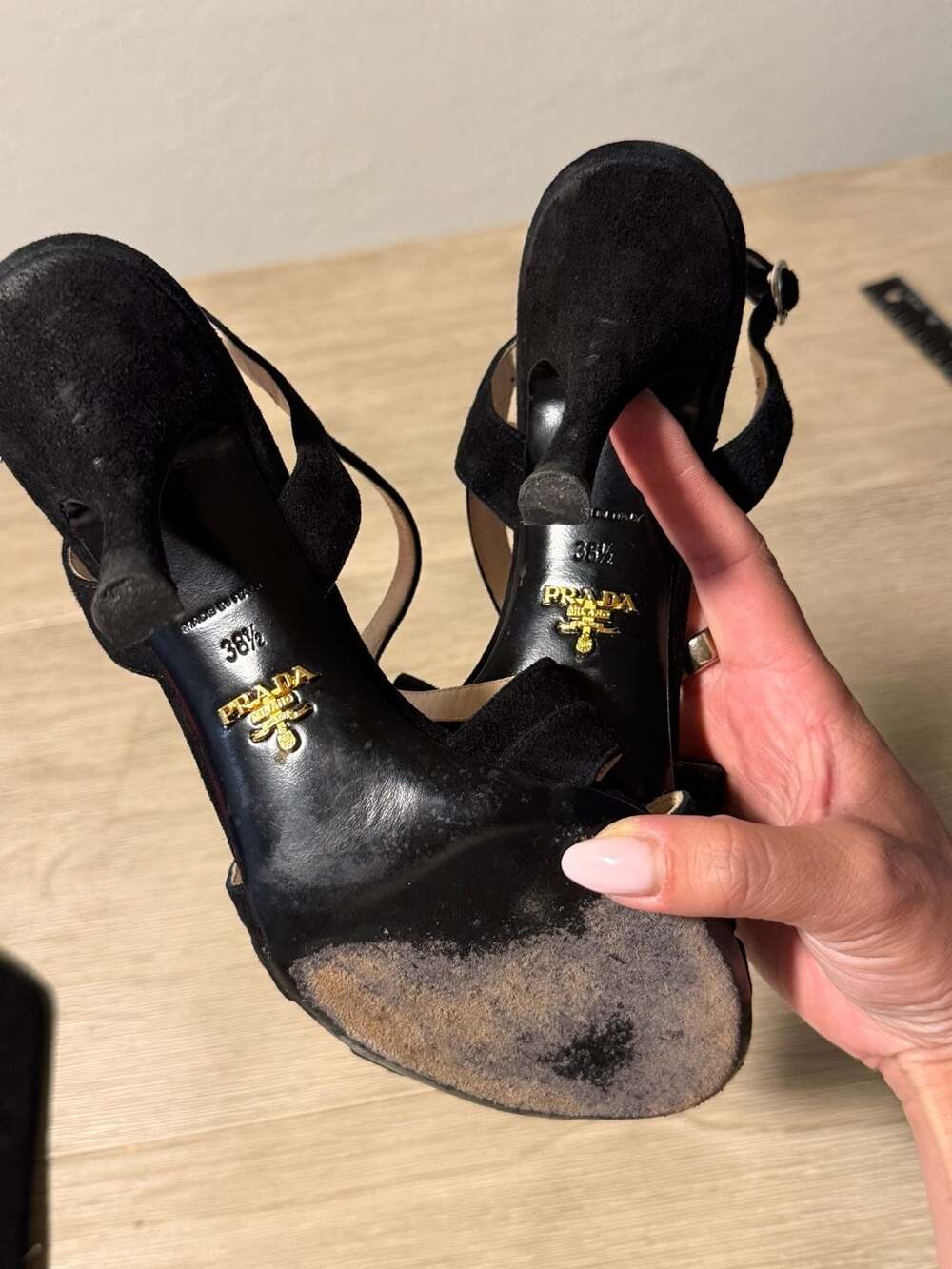Prada Black Suede Strappy Slingback Heels Size 38.5 - Picture 3 of 6